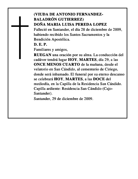 DOÑA MARIA LUISA PEREDA LOPEZ