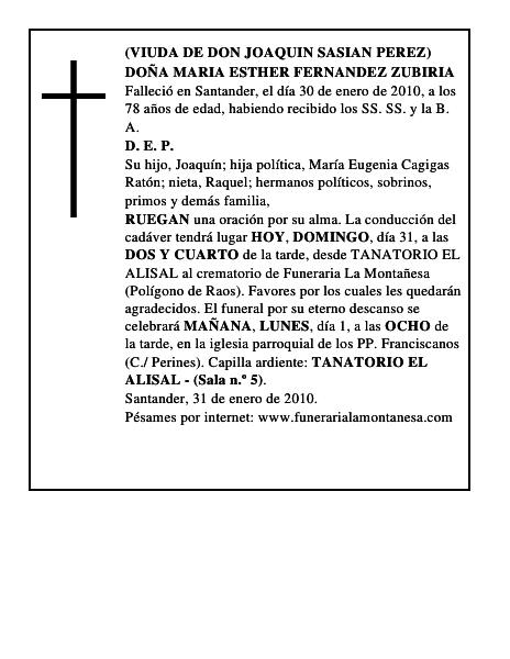 DOÑA MARIA ESTHER FERNANDEZ ZUBIRIA
