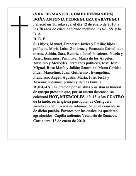 DOÑA ANTONIA PEDREGUERA BARATEGUI