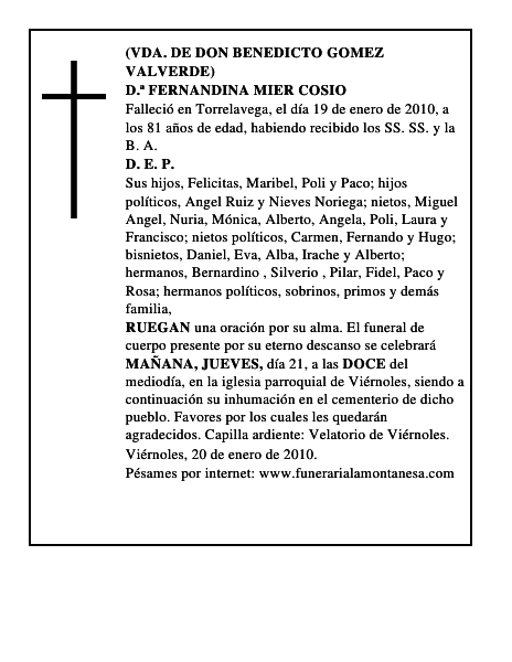 D.ª FERNANDINA MIER COSIO