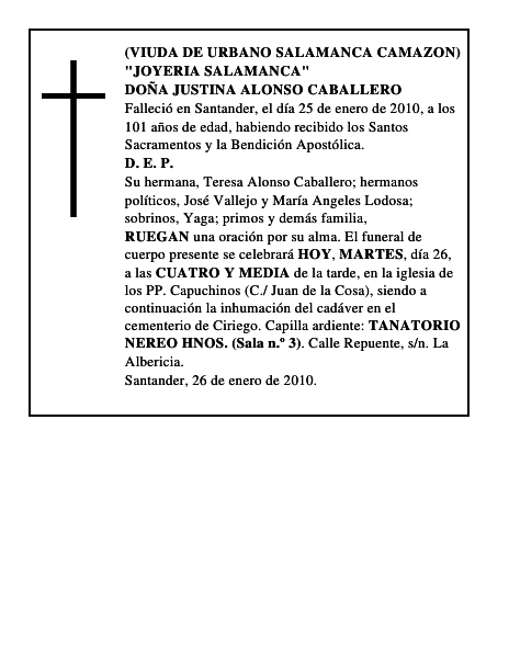 DOÑA JUSTINA ALONSO CABALLERO