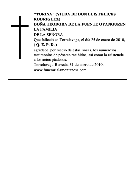 DOÑA TEODORA DE LA FUENTE OYANGUREN