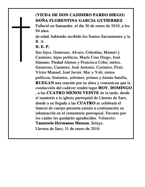 DOÑA FLORENTINA GARCIA GUTIERREZ