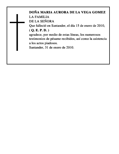DOÑA MARIA AURORA DE LA VEGA GOMEZ