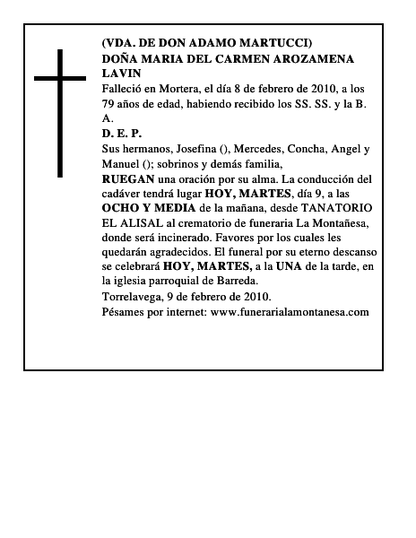 DOÑA MARIA DEL CARMEN AROZAMENA LAVIN