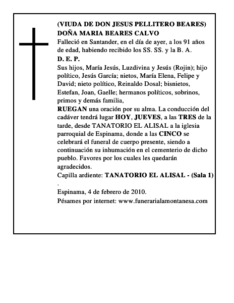 DOÑA MARIA BEARES CALVO
