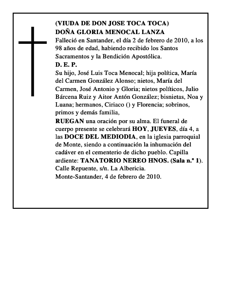 DOÑA GLORIA MENOCAL LANZA