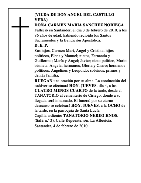 DOÑA CARMEN MARIA SANCHEZ NORIEGA