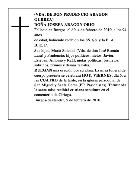 DOÑA JOSEFA ARAGON ORIO