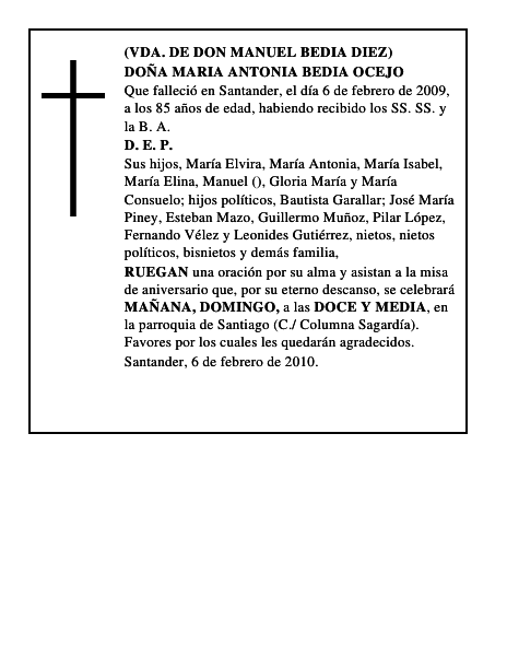 DOÑA MARIA ANTONIA BEDIA OCEJO