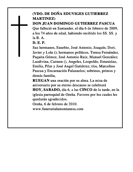 DON JUAN DOMINGO GUTIERREZ PASCUA