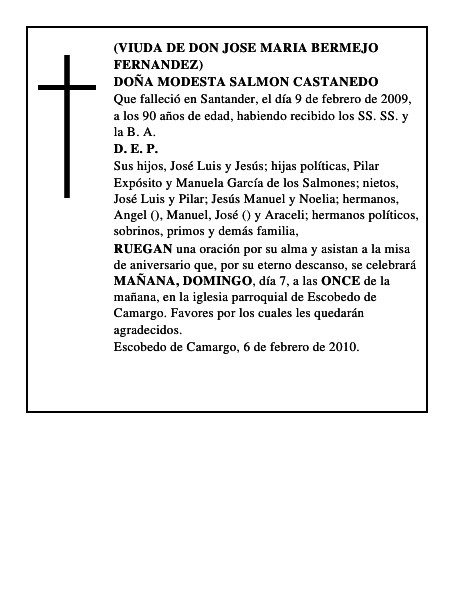 DOÑA MODESTA SALMON CASTANEDO