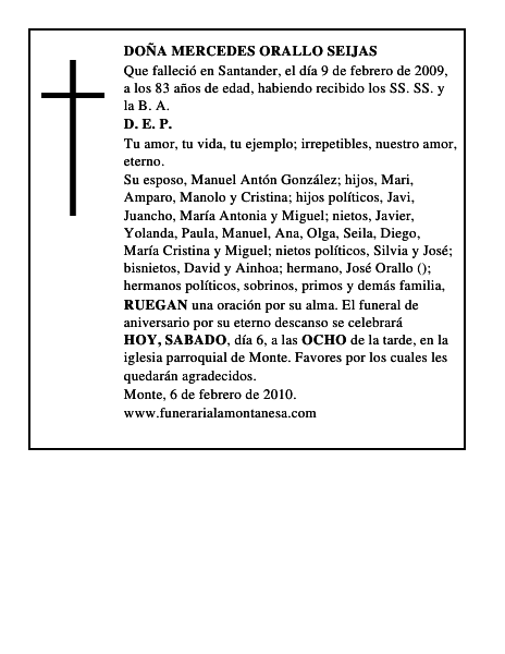 DOÑA MERCEDES ORALLO SEIJAS
