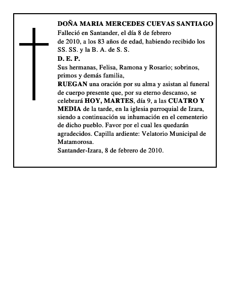 DOÑA MARIA MERCEDES CUEVAS SANTIAGO