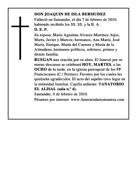 DON JOAQUIN DE ISLA BERMUDEZ
