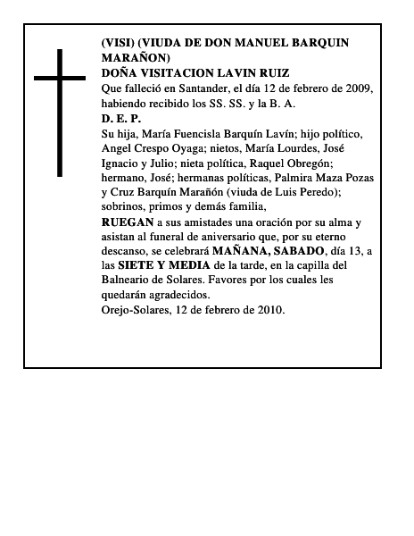 DOÑA VISITACION LAVIN RUIZ