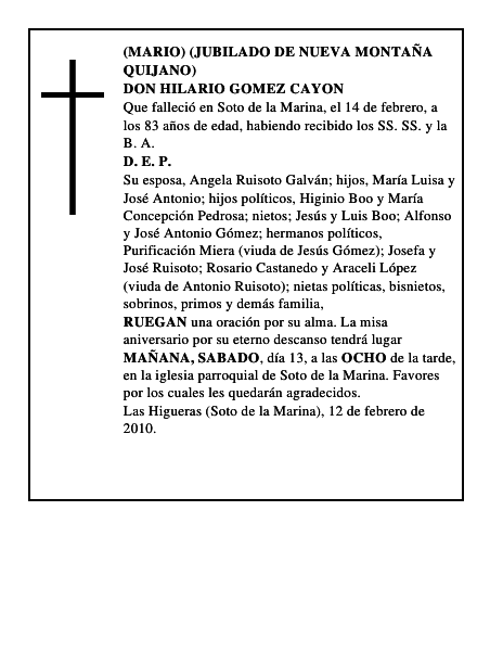 DON HILARIO GOMEZ CAYON