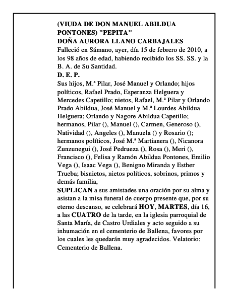 DOÑA AURORA LLANO CARBAJALES