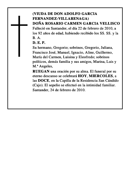 DOÑA ROSARIO CARMEN GARCIA VELLISCO