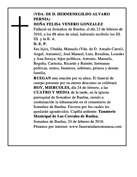 DOÑA FELISA VENERO GONZALEZ