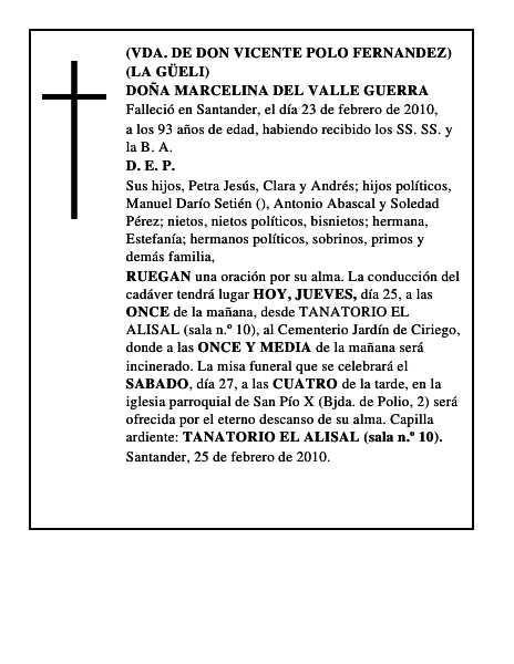 DOÑA MARCELINA DEL VALLE GUERRA