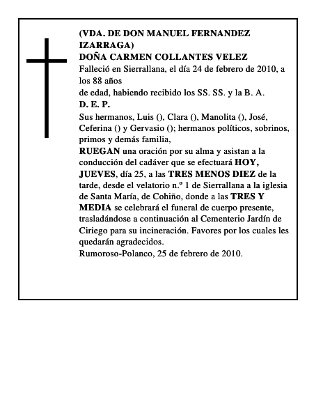 DOÑA CARMEN COLLANTES VELEZ