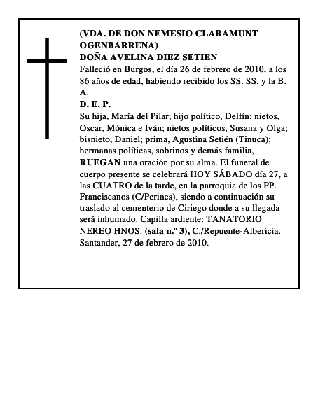 DOÑA AVELINA DIEZ SETIEN