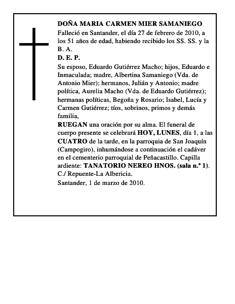 DOÑA MARIA CARMEN MIER SAMANIEGO