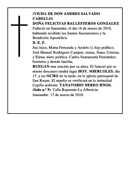 DOÑA FELICITAS BALLESTEROS GONZALEZ
