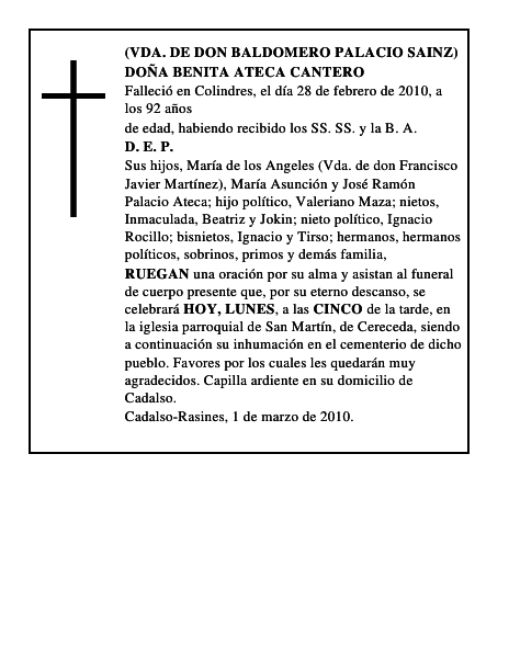 DOÑA BENITA ATECA CANTERO