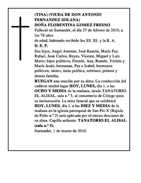 DOÑA FLORENTINA GOMEZ FRESNO