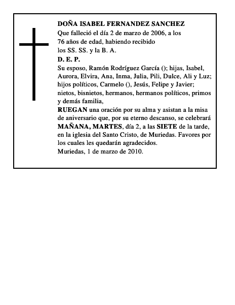 DOÑA ISABEL FERNANDEZ SANCHEZ