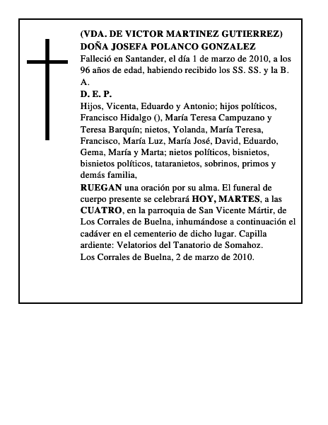DOÑA JOSEFA POLANCO GONZALEZ