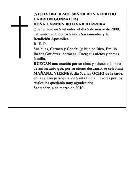 DOÑA CARMEN BOLIVAR HERRERA