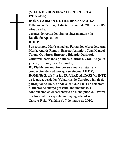 DOÑA CARMEN GUTIERREZ SANCHEZ