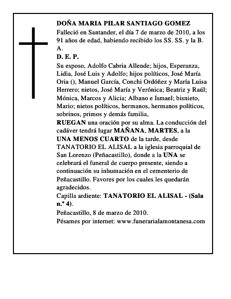 DOÑA MARIA PILAR SANTIAGO GOMEZ