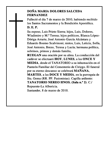 DOÑA MARIA DOLORES SALCEDA FERNANDEZ