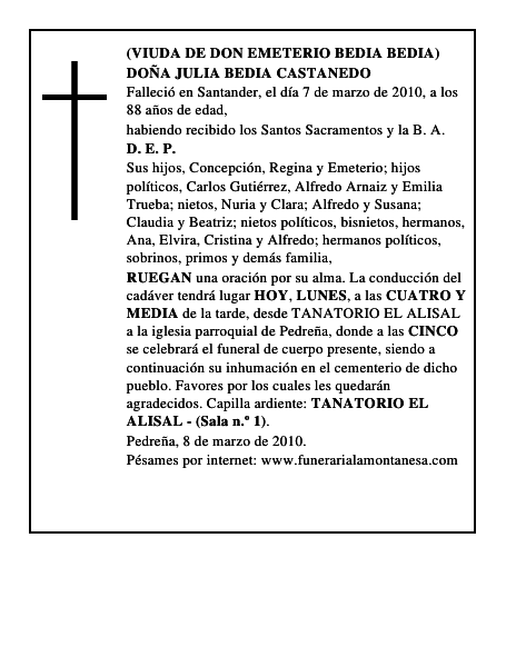DOÑA JULIA BEDIA CASTANEDO