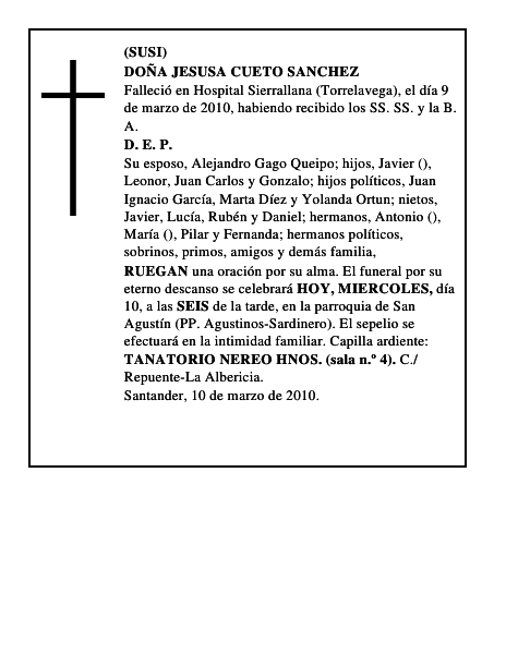 DOÑA JESUSA CUETO SANCHEZ