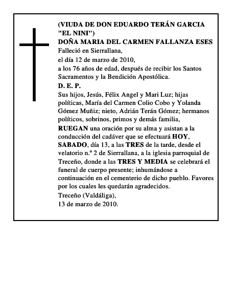 DOÑA MARIA DEL CARMEN FALLANZA ESES