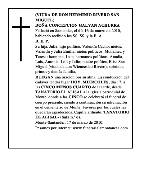 DOÑA CONCEPCION GALVAN ACHURRA