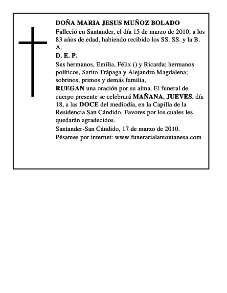 DOÑA MARIA JESUS MUÑOZ BOLADO