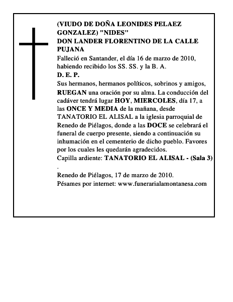 DON LANDER FLORENTINO DE LA CALLE PUJANA