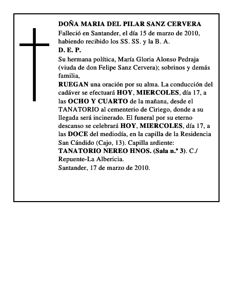 DOÑA MARIA DEL PILAR SANZ CERVERA