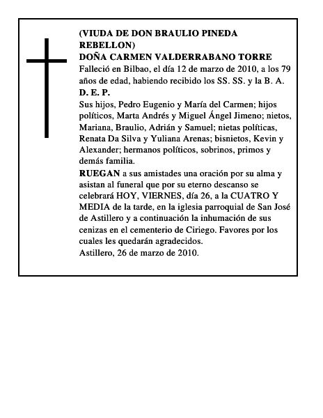 DOÑA CARMEN VALDERRABANO TORRE