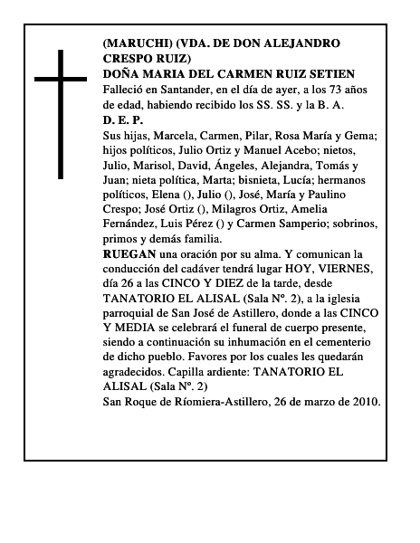 DOÑA MARIA DEL CARMEN RUIZ SETIEN