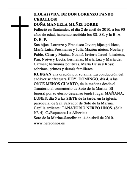 DOÑA MANUELA MUÑIZ TORRE