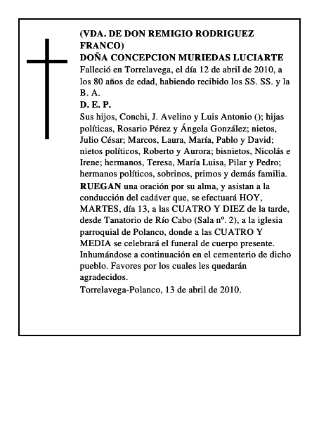 DOÑA CONCEPCION MURIEDAS LUCIARTE