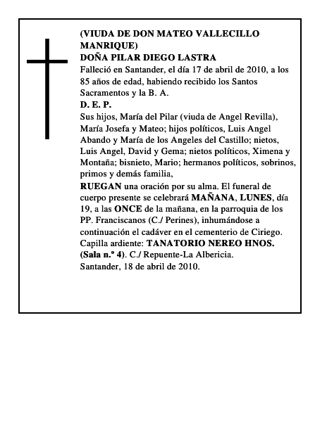 DOÑA PILAR DIEGO LASTRA