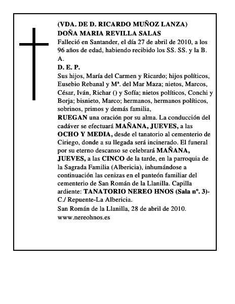 DOÑA MARIA REVILLA SALAS